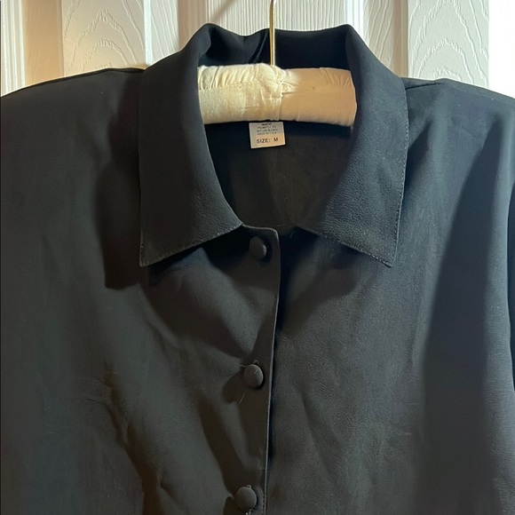 Black Boxy Crop Button Down Blouse - Picture 3 of 3